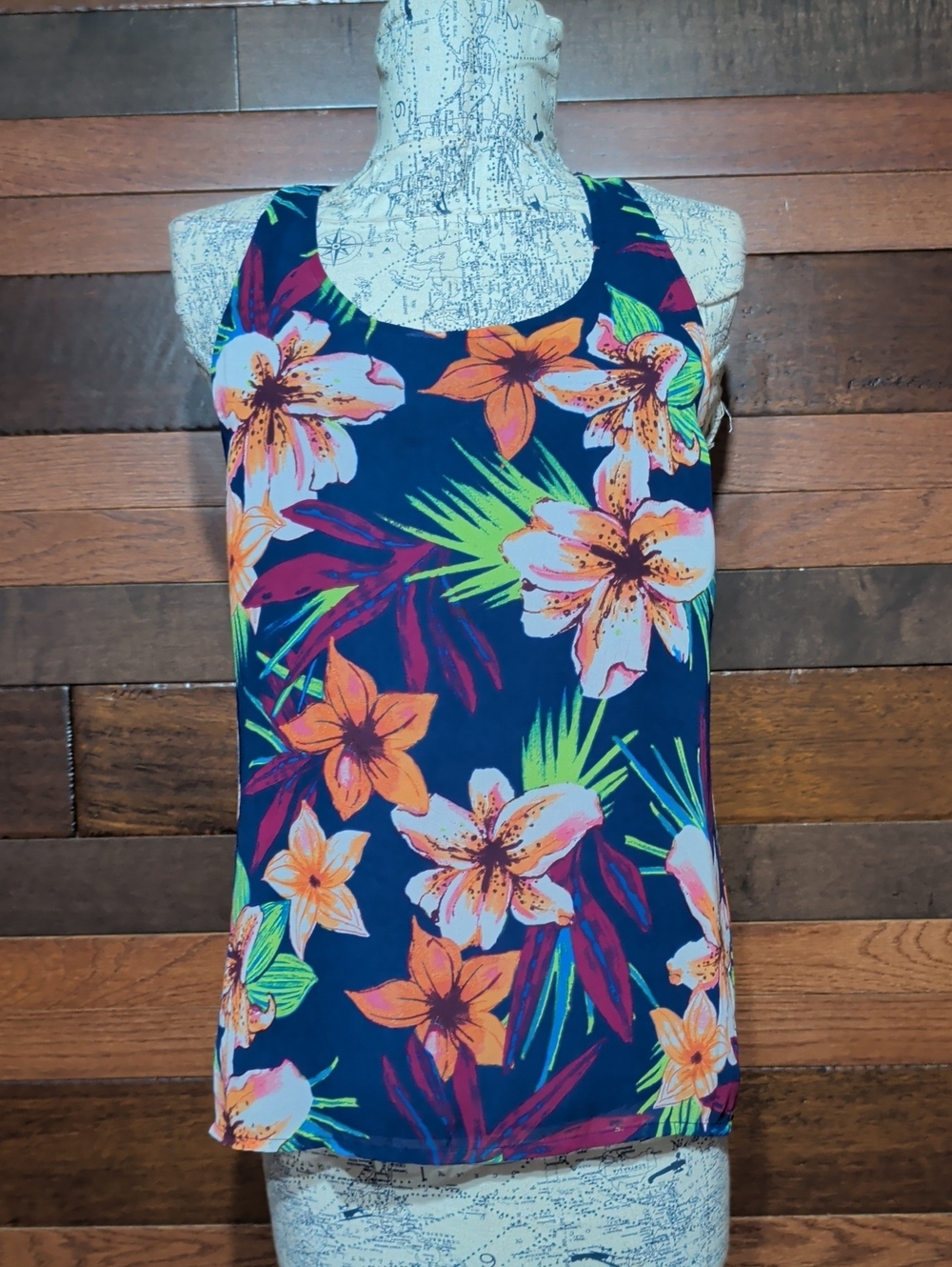 Old Navy Navy Floral Trim Halter Tank Top